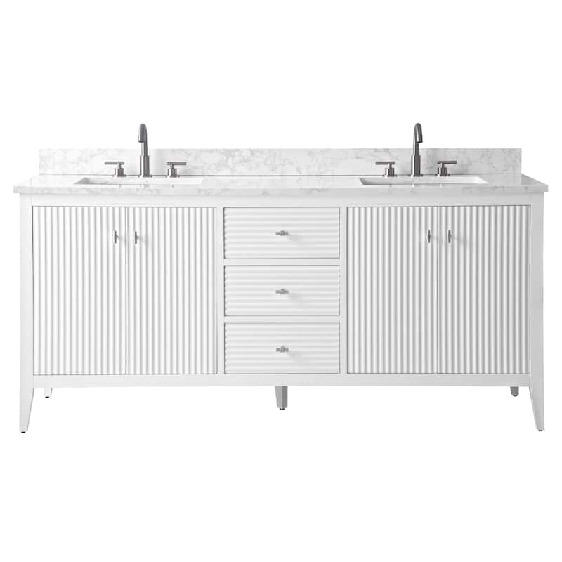 Vanity Art 72" Double Sink Bathroom Vanity Cabinet with Engineered Marble Top