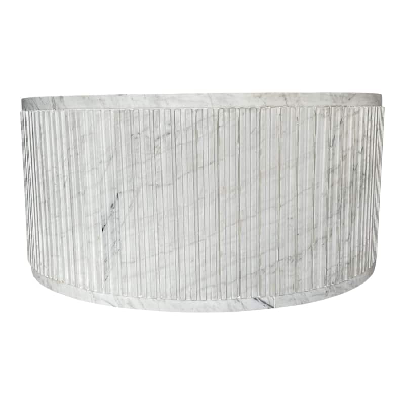 Marble Coffee Table Fluted Round Covered Outdoor Areas - 17" White - 36" x 36" x 17"