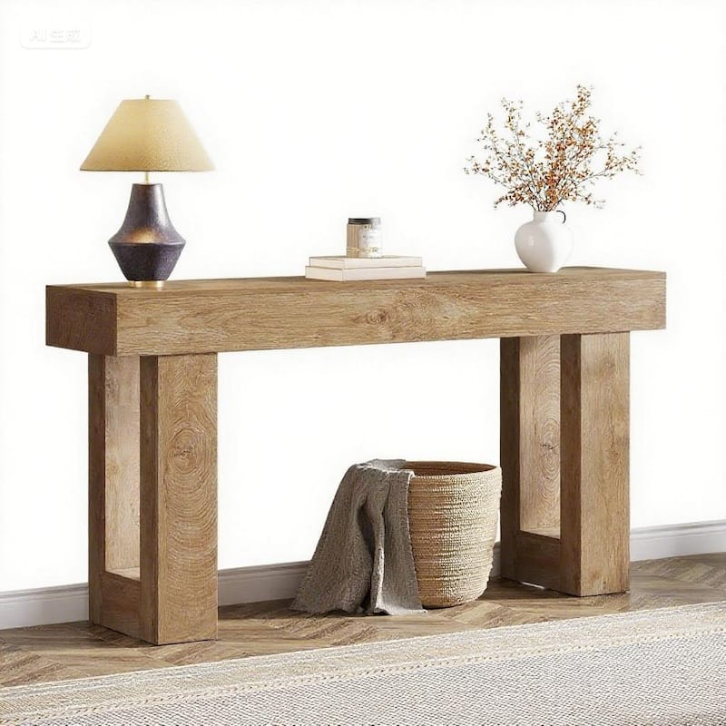 Farmhouse Console Table 63 Inch Engineered Wood MDF Entryway Living Room Hallway Sofa Table with Rustic Wood Finish - Brown