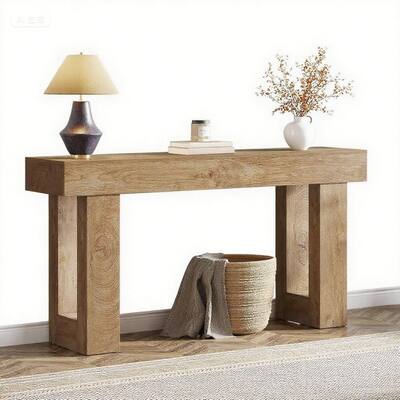 Farmhouse Console Table 63 Inch Engineered Wood MDF Entryway Living Room Hallway Sofa Table with Rustic Wood Finish