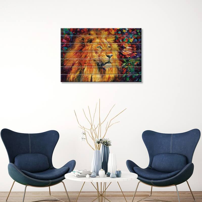 Lion Print On Wood by Leonid Afremov - Multi-Color