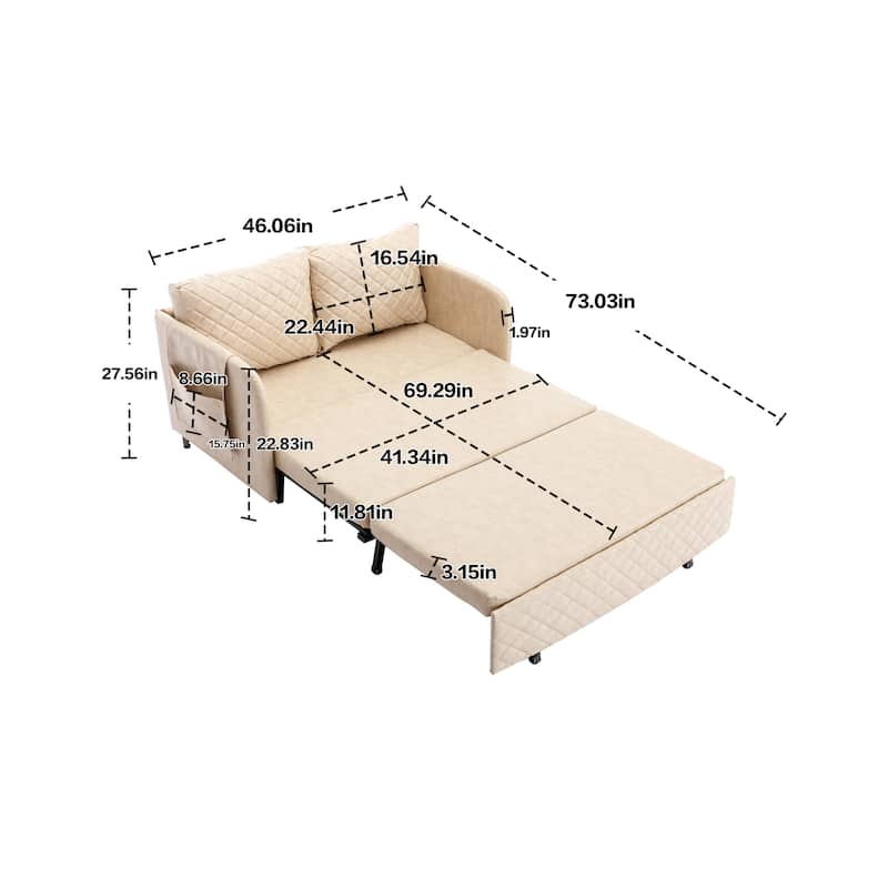 Modern Velvet Loveseat Couch with Pull Out Bed