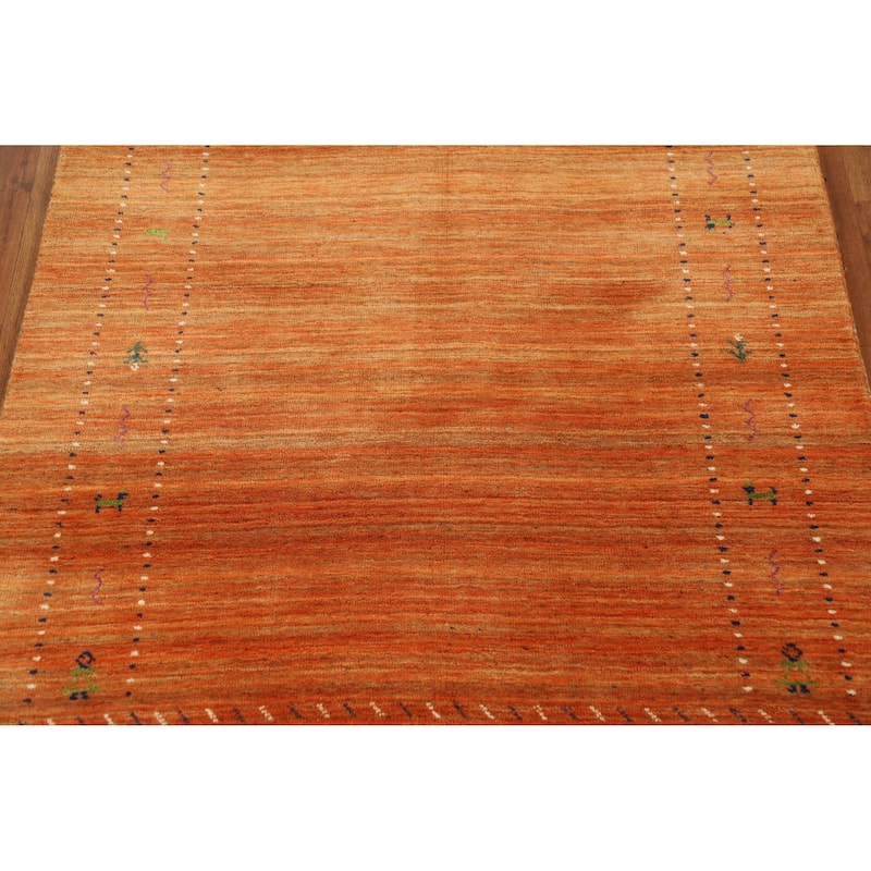 Orange Gabbeh Indian Rug Handmade Bedroom Wool Carpet - 4'1" x 5'8"