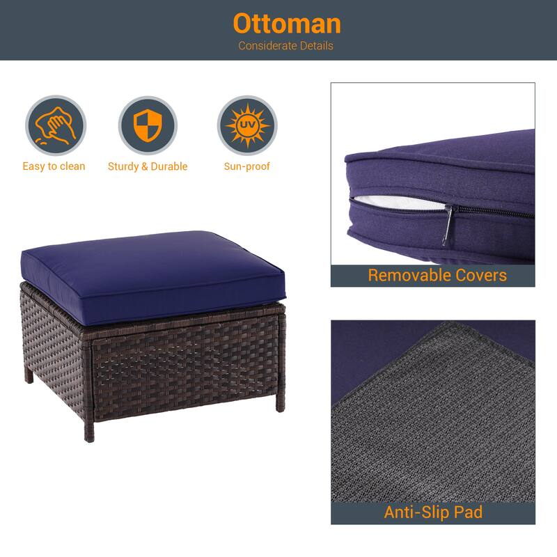 Livoosun 8 Pieces Patio Sofa with 28'' Fire Table Set, PE Wicker, Wide Armrests High Back Sofa Chair Design for Lawn, Patio