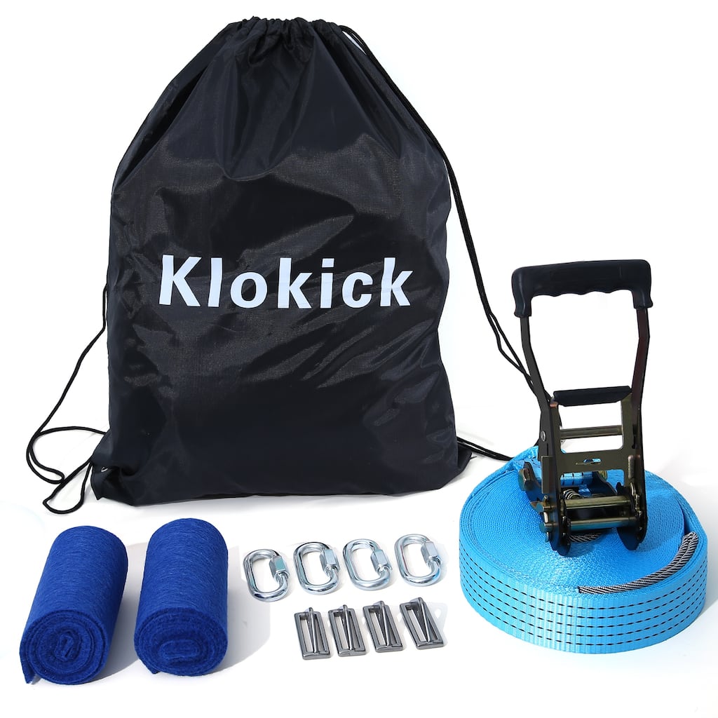 2Inch*45Ft Slackline Swing Hanging Kit With Ratchet 4 Tree Cushions 4 Carabiners And 4 Triangle Clips Capacity Of 1000 Lbs