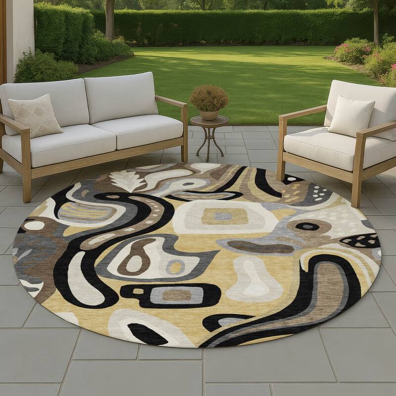 Machine Washable Indoor/ Outdoor Modern Picasy Chantille Rug - Gold - 8' x 8'