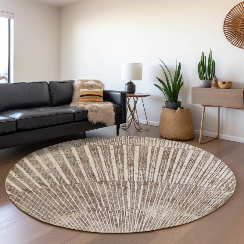 Premium Washable Super Soft Modern Starburst Mayfield Rug - Taupe - 8' x 8' - Round