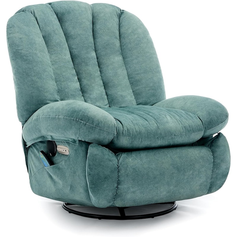 Shell Shape Power Recliner Chair, Chenille Fabric Swivel Rocker Recliner with Bluetooth Speaker - Green