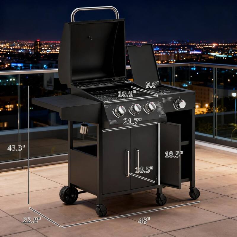 GDFStudio - Multi-Burner Gas Grill with Side Burner & Storage Cabinet