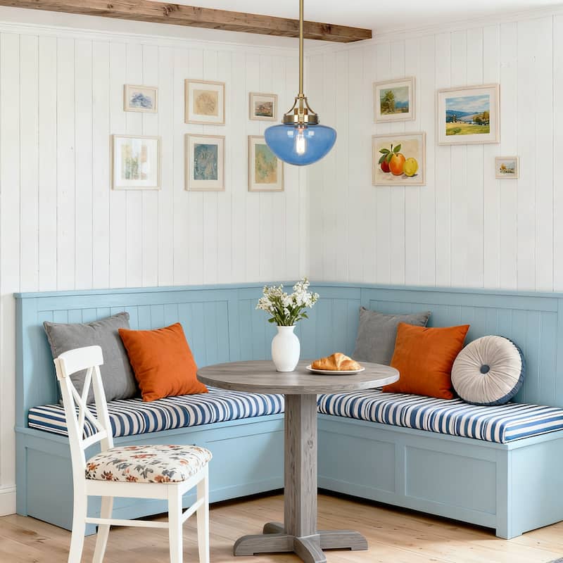 Modern Contemporary 1-Light Gold Kitchen Island Blue Schoolhouse Glass Pendant Lights for Dining Room - 8.5" Dia x 9" H