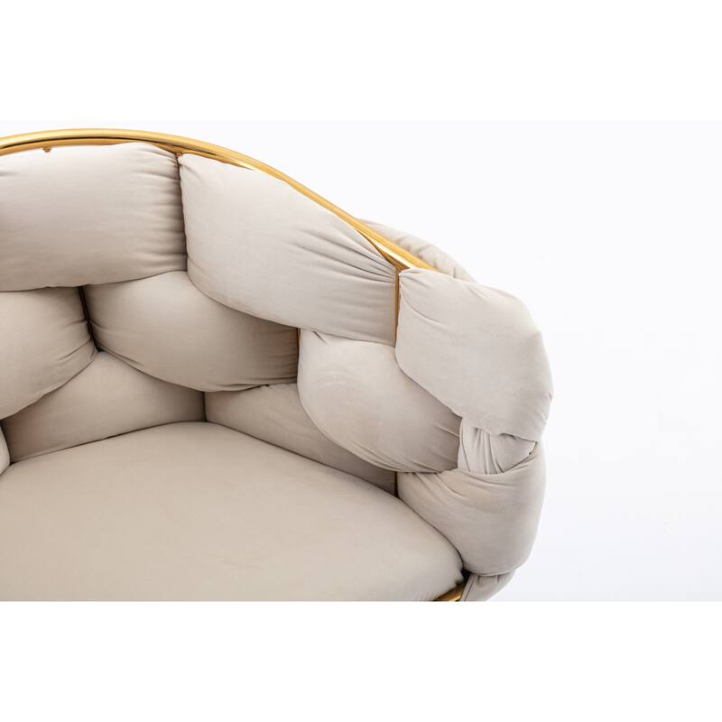 Beige Modern 28.7" Velvet Upholstered Accent Chairs with Gold - Plated Metal Legs (Set of 2)