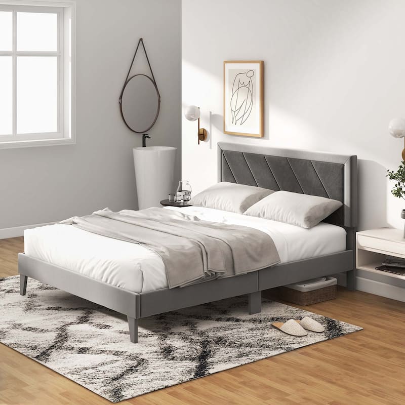 Costway Full/Queen/Twin Size Bed Frame Upholstered Platform Velvet