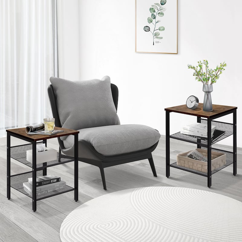 Modern Nightstand End Table 2 Shelves Bedside Table Set of 2