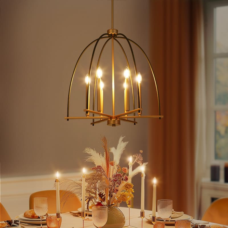 Modern 6-Light Birdcage Chandelier Black Gold Pendant for Dining Room - 23.6 " × 25 "