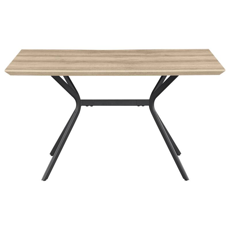 Rima Dining Table, Black Metal Legs, Light Brown Rectangular 53 Inch