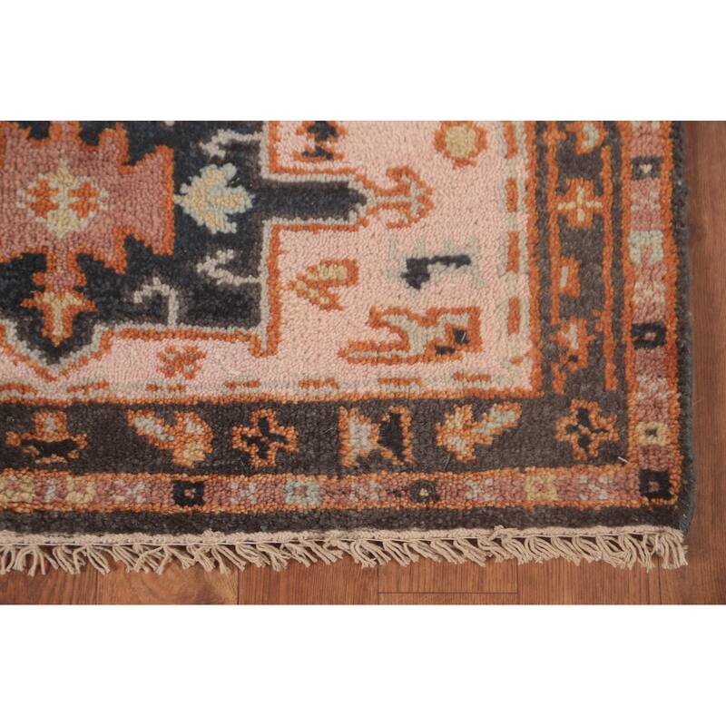Geometric Pink Kazak Runner Rug Handmade Oriental Wool Carpet - 2'7"x 9'11"