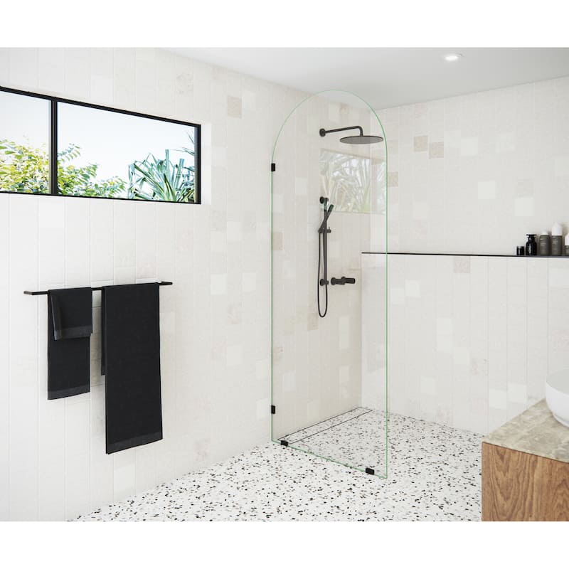 Glass Warehouse 34" x 86.75" Frameless Shower Door - Arched Single Fixed Panel - Oil Rubbed Bronze