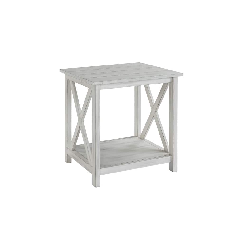1 Open Shelf Wooden End Table with X Shaped Accents, White