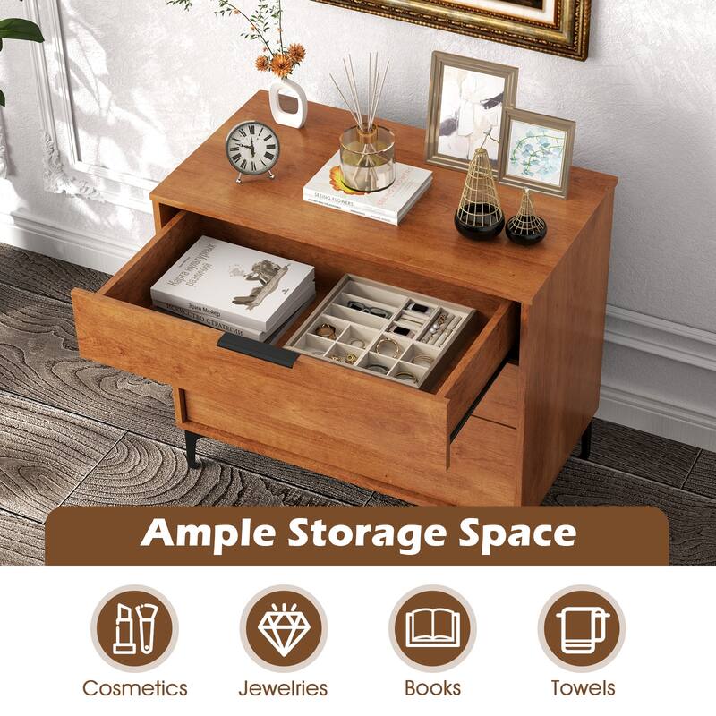 Gymax 2PCS 3-Drawer Dresser w/ Metal Support Legs & Anti-tipping Kit