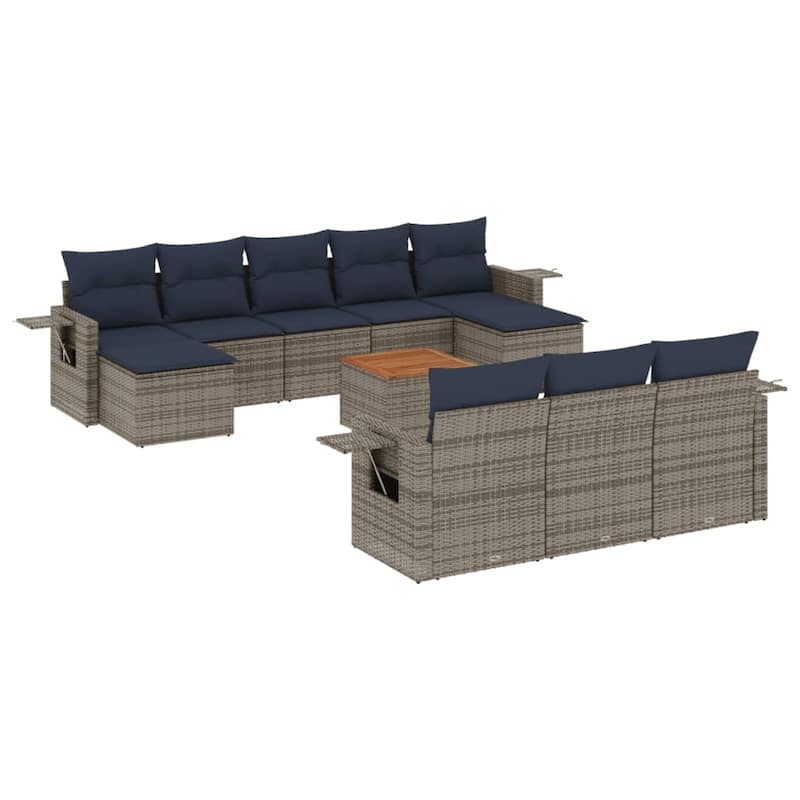 vidaXL 11 Piece Patio Sofa Set with Cushions Black Poly Rattan - 21.7" x 24.4" x 27.2"