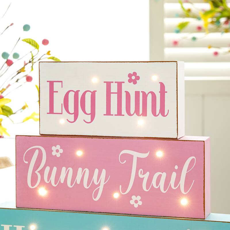 Glitzhome LED Lighted Wooden Easter Table Sign Spring Home Decor Party Supplies Props Gifts