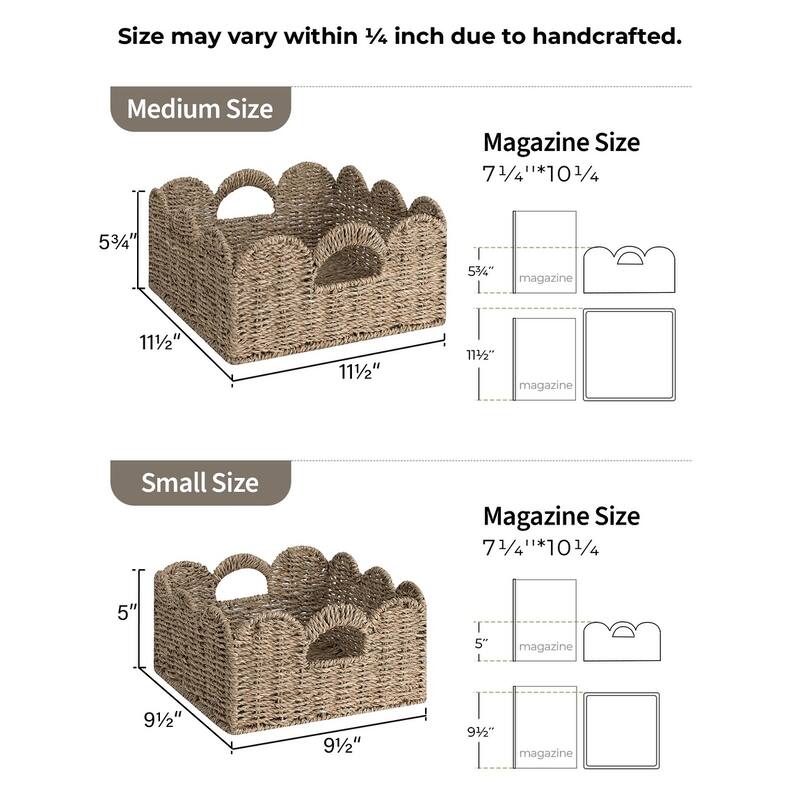 StorageWorks 2-pack Scalloped Edge Wicker Storage Baskets with Built-in Handles