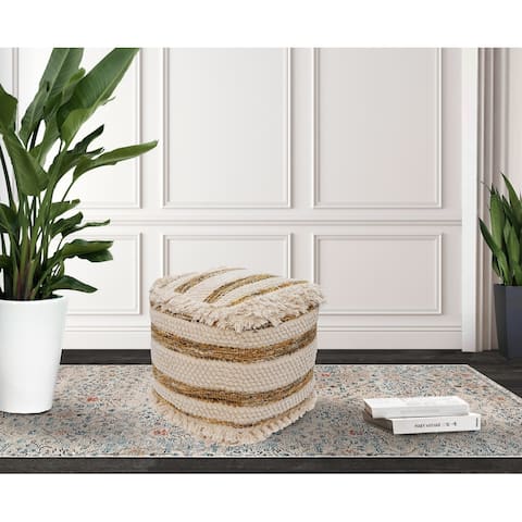 Chic Home Avis Ottoman Cotton Wool Upholstered Round Pouf