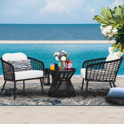 Outdoor 3-Piece Patio Bistro Set, 1 Coffee Table and 2 Chairs, Black