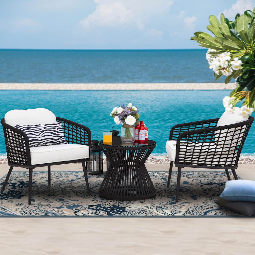 Outdoor 3-Piece Patio Bistro Set, 1 Coffee Table and 2 Chairs, Black