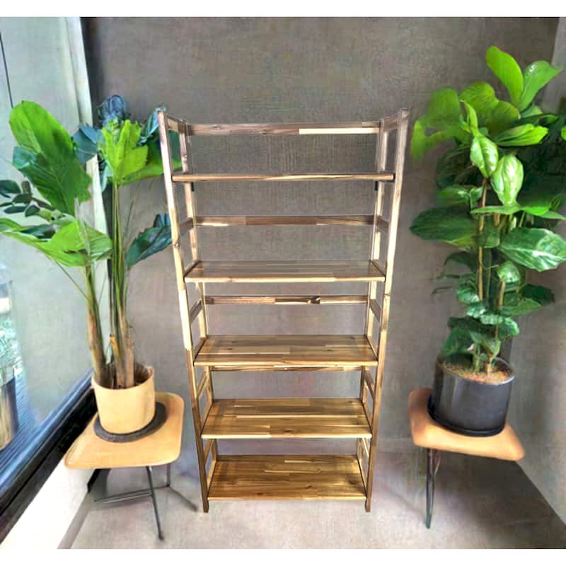 Solid Acacia 5 Tier Folding Bookcase