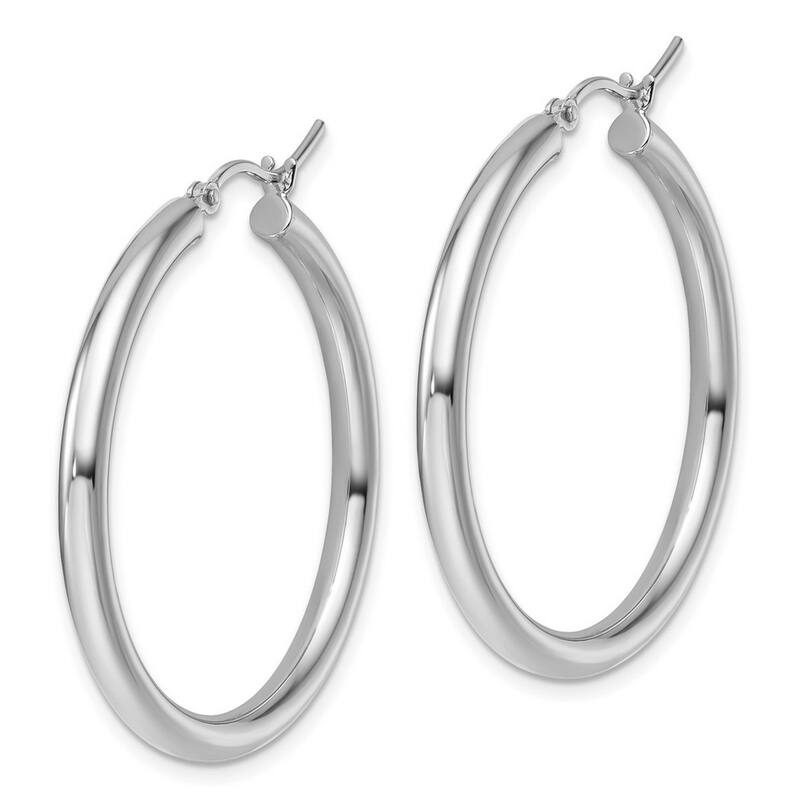 Curata 14k White Gold 35x3mm Polished Hinged Hoop Earrings