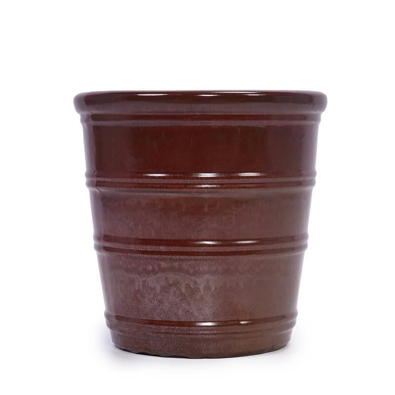 Handmade Glazed Ceramic Planter Set of 3, 16/13/10 Inch Diameter, Horizontal Rib Design
