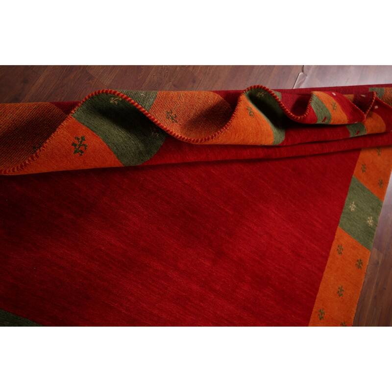Red Gabbeh Oriental Area Rug Hand-Knotted Wool Carpet - 5'9"x 7'11"