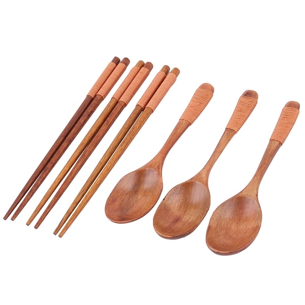 Outdoor Travel Wood Food Serving Chopsticks Spoon Tableware Coffee Color 3 Set - Coffee Color