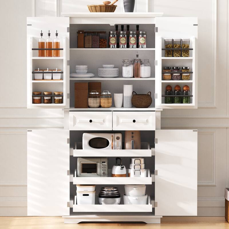 Roomfitters 71" Tall Kitchen Pantry Cabinet with 3 Pull-Out Organizers & 6 Door Shelves