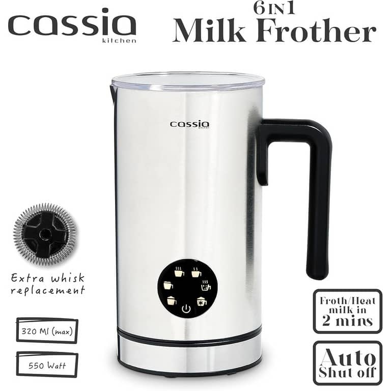 Cassia Electric Milk Frother with 5-in-1 Functions 550W, Digital Touch Screen Control, 160ML Frothing & 300ML Heating Capacity