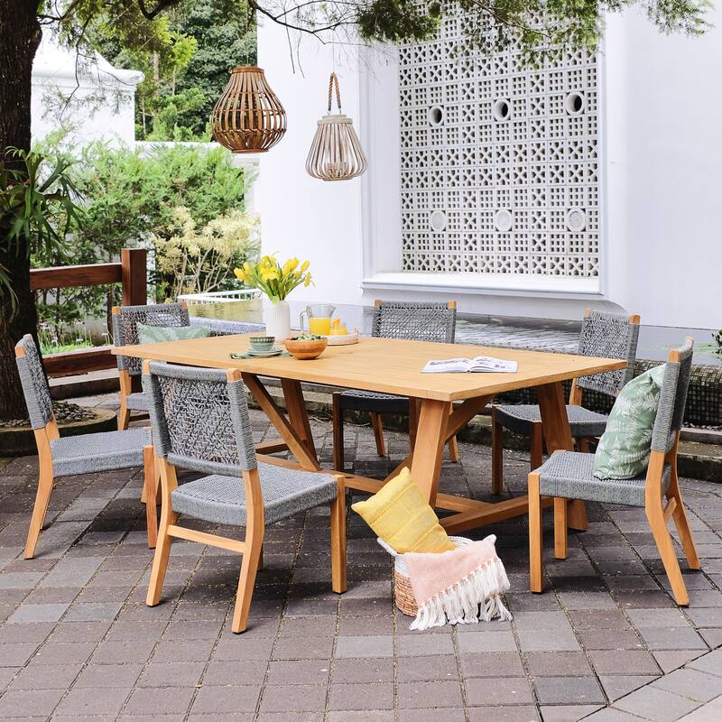 Cambridge Casual Nassau 7-piece Teak Outdoor Dining Set - Natural Teak/Gray Woven Rope