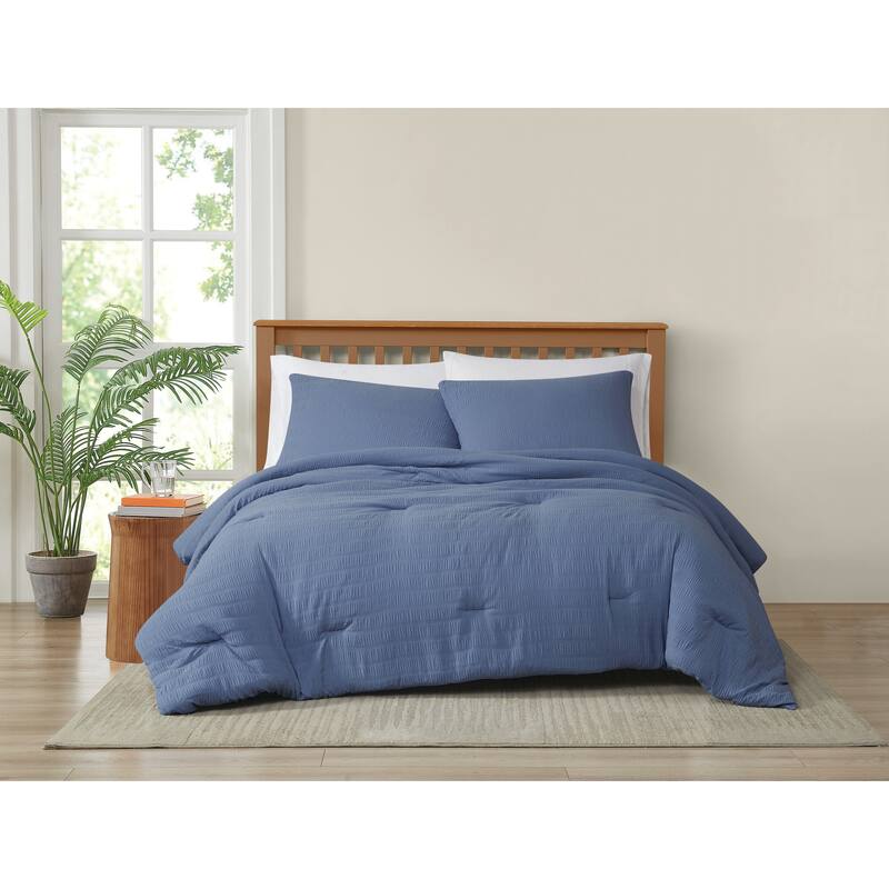 Truly Soft Crinkle Garment Wash Comforter Set - Blue - King - 3 Piece