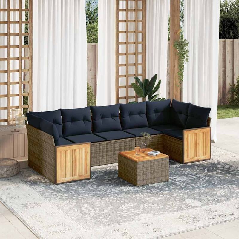 vidaXL 8 Piece Patio Sofa Set with Cushions Gray Poly Rattan - 91.0x27.2x69.3