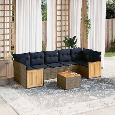 vidaXL 8 Piece Patio Sofa Set with Cushions Gray Poly Rattan - 91.0x27.2x69.3