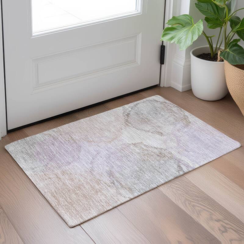 Machine Washable Indoor/ Outdoor Abstract Muted Chantille Rug