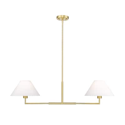 Leila by Z-Lite 2 Light Chandelier in Luxe Gold with White Linen Fabric Shade - Luxe Gold