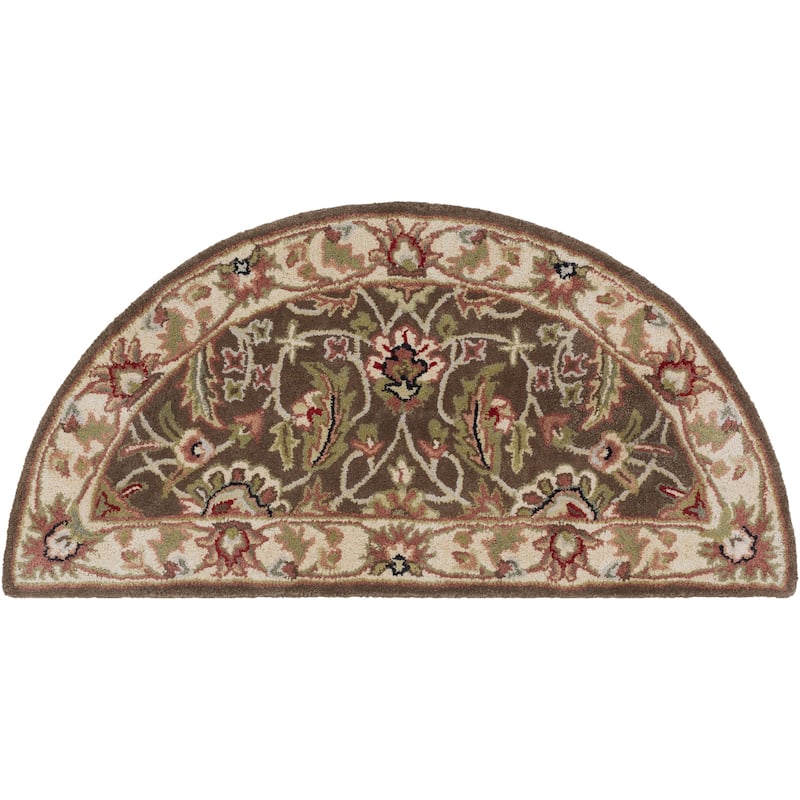 Livabliss Traditional Caesar Border Area Rug - 2' x 4' Half-Circle - Brown