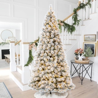 Glitzhome 6FT/7.5FT/9FT Warm White or Multi-Colored Pre-Lit Flocked Pine Artificial Christmas Tree