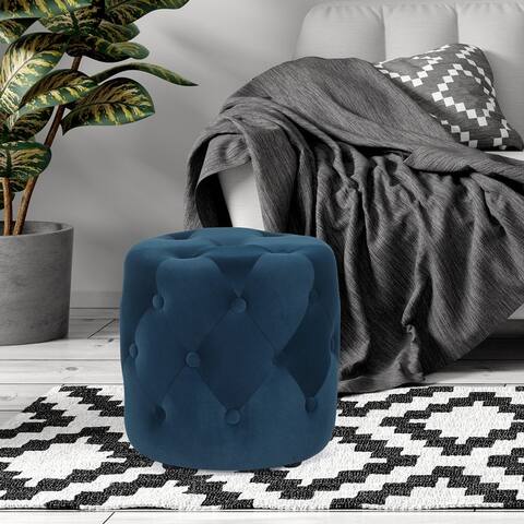 Adeco Tufted Round Ottoman - Upholstered Ottoman Footstool Foot Rest