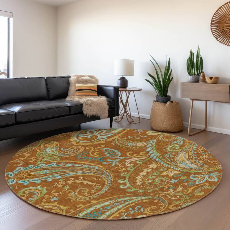 Premium Washable Super Soft Traditional Paisley Mayfield Rug - Paprika - 8' x 8' - Round