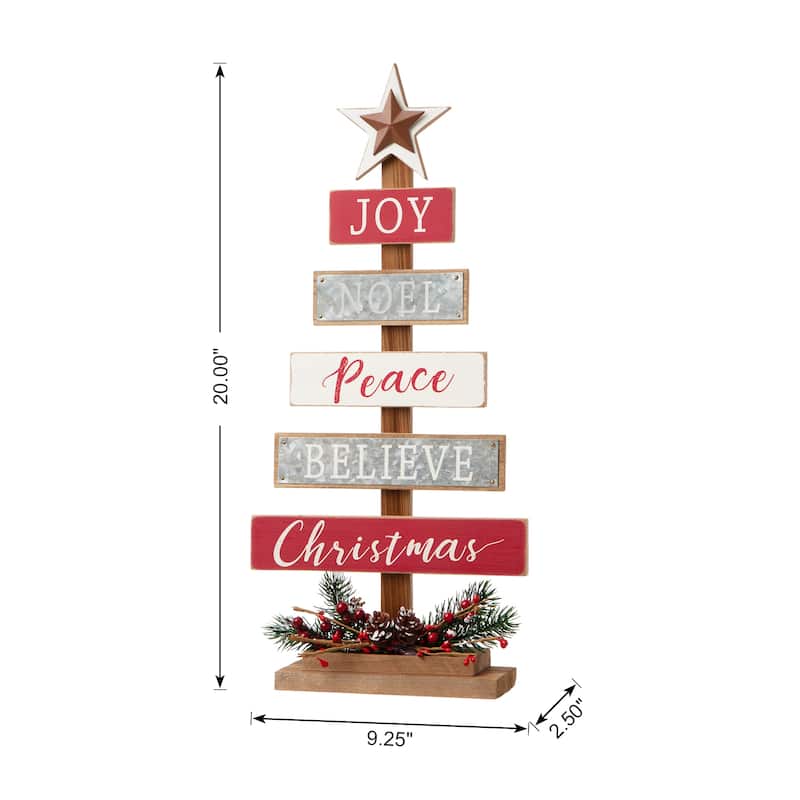 Glitzhome Christmas Tree Shaped Wooden Nativity Sign Table Decor for Holiday Party