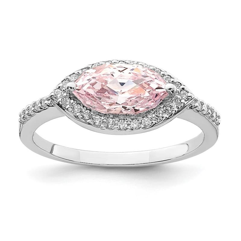 Curata 925 Sterling Silver Rhodium Plated 10x5 Pink Marquise CZ Cubic Zirconia Ring