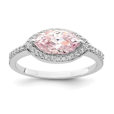 Curata 925 Sterling Silver Rhodium Plated 10x5 Pink Marquise CZ Cubic Zirconia Ring