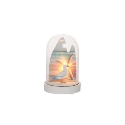 Seagull Scene Light-Up LED Globe Night Light Glass Wood Sunset Coastal Nautical Beach 3.94 x 3.94 x 6.3